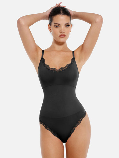 Lace Tight-Fit Seamless Thong Shapewear Bodysuit