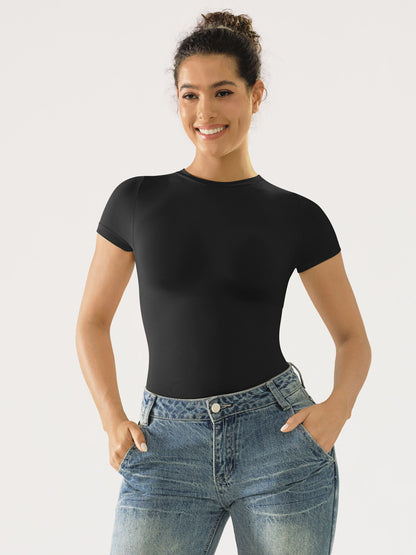 Seamless Bodysuit Smooth Soft Fabric Crew Neck Short Sleeve