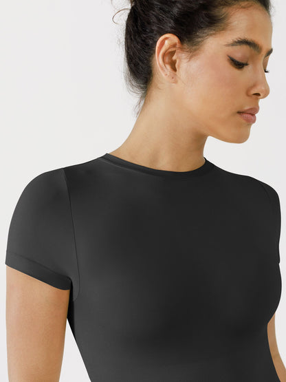 Seamless Bodysuit Smooth Soft Fabric Crew Neck Short Sleeve