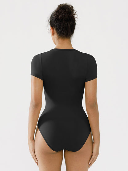 Seamless Bodysuit Smooth Soft Fabric Crew Neck Short Sleeve