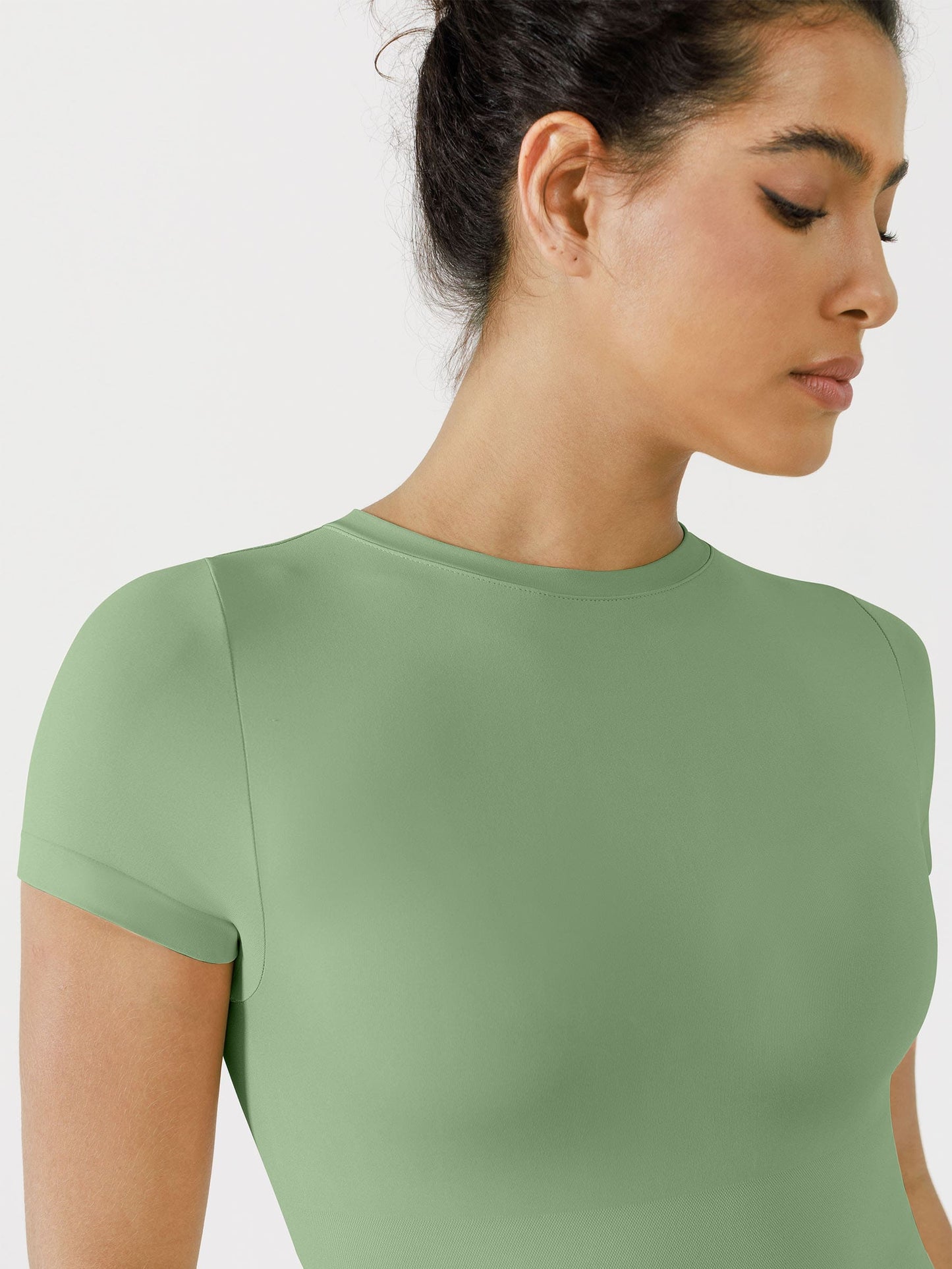 Seamless Bodysuit Smooth Soft Fabric Crew Neck Short Sleeve