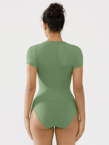 Seamless Bodysuit Smooth Soft Fabric Crew Neck Short Sleeve