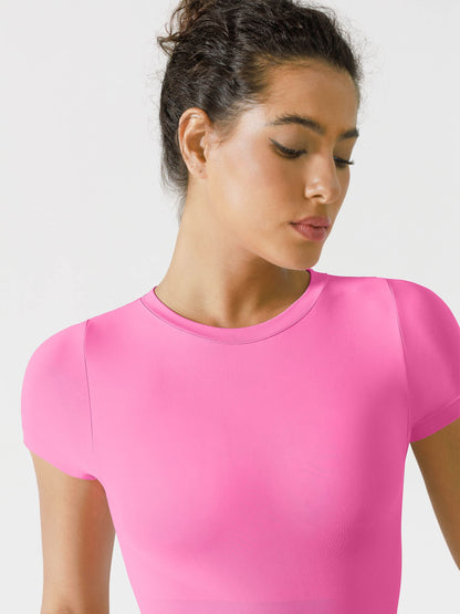 Seamless Bodysuit Smooth Soft Fabric Crew Neck Short Sleeve