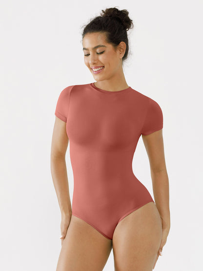 Seamless Bodysuit Smooth Soft Fabric Crew Neck Short Sleeve