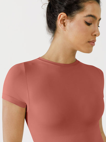 Seamless Bodysuit Smooth Soft Fabric Crew Neck Short Sleeve