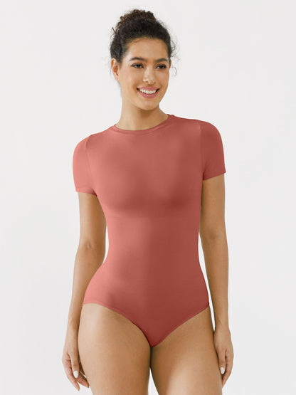 Seamless Bodysuit Smooth Soft Fabric Crew Neck Short Sleeve