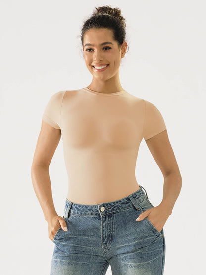 Seamless Bodysuit Smooth Soft Fabric Crew Neck Short Sleeve