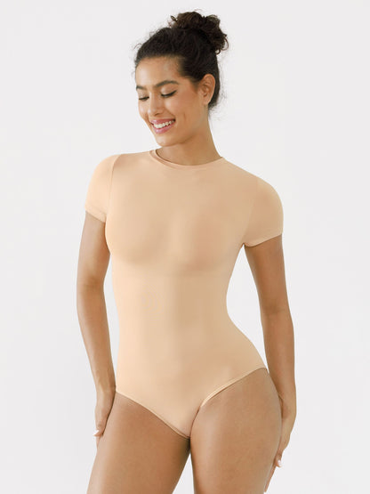 Seamless Bodysuit Smooth Soft Fabric Crew Neck Short Sleeve