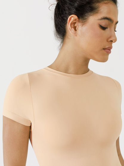 Seamless Bodysuit Smooth Soft Fabric Crew Neck Short Sleeve