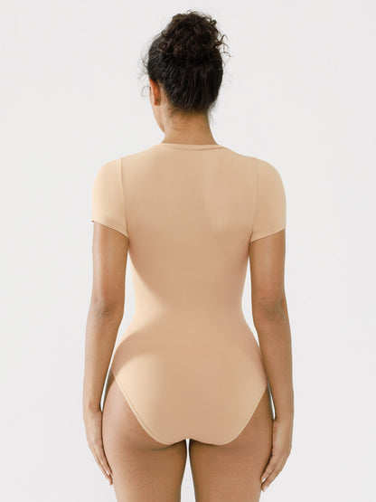 Seamless Bodysuit Smooth Soft Fabric Crew Neck Short Sleeve