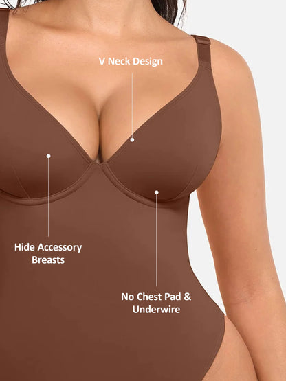 Deep V Neck Tummy Control Shapewear Bodysuit