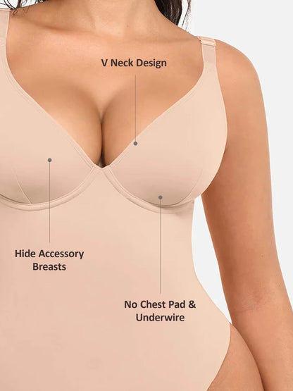 Deep V Neck Tummy Control Shapewear Bodysuit