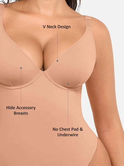Deep V Neck Tummy Control Shapewear Bodysuit