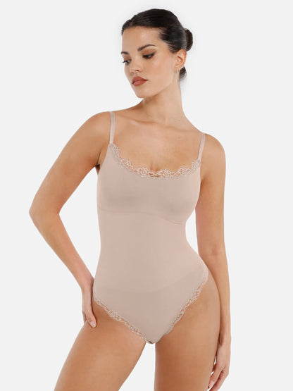 Lace Tight-Fit Seamless Thong Shapewear Bodysuit