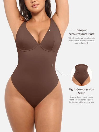Deep V Neck Tummy Control Shapewear Bodysuit