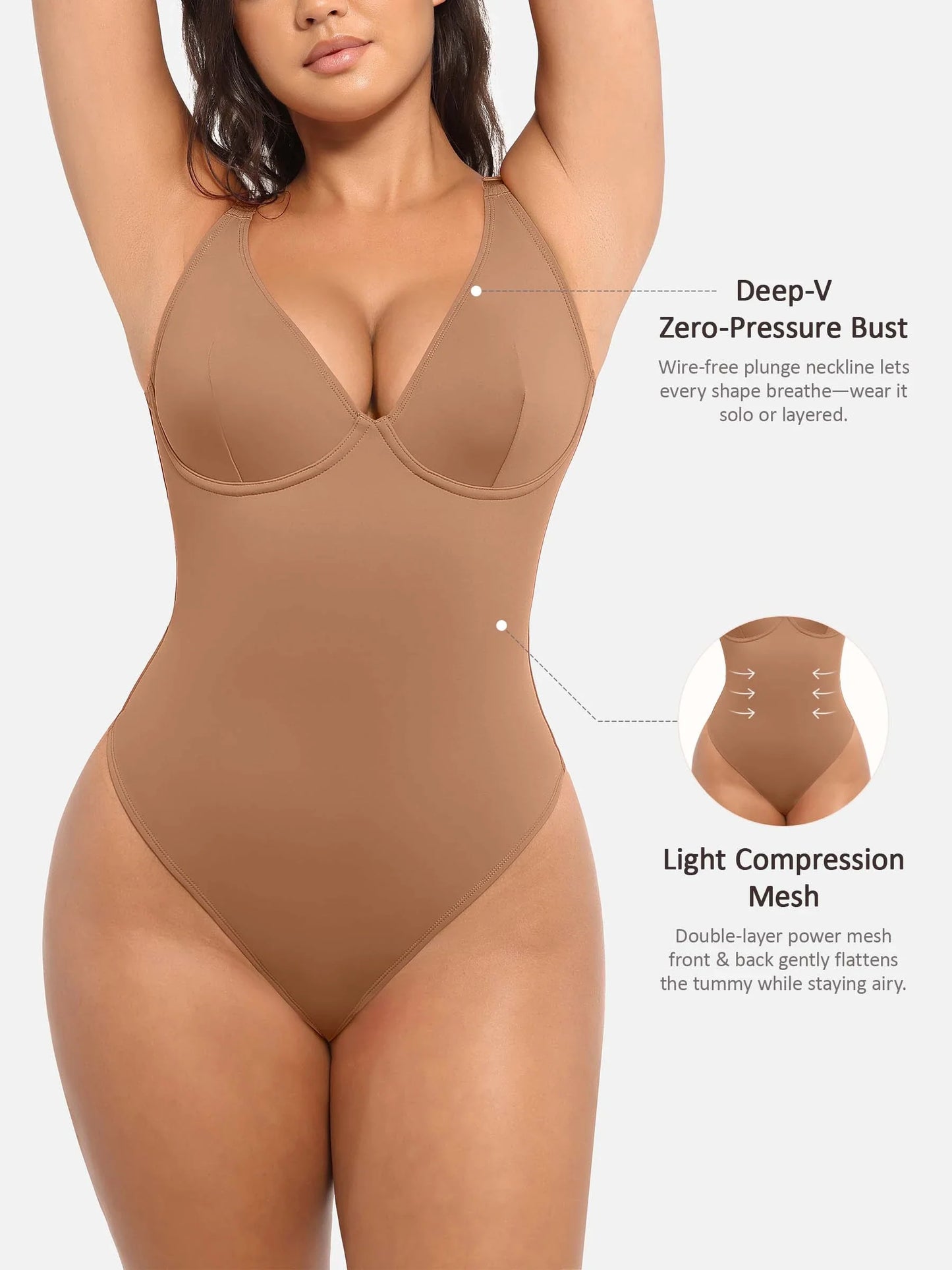 Deep V Neck Tummy Control Shapewear Bodysuit