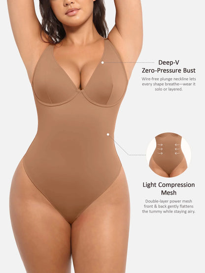 Deep V Neck Tummy Control Shapewear Bodysuit