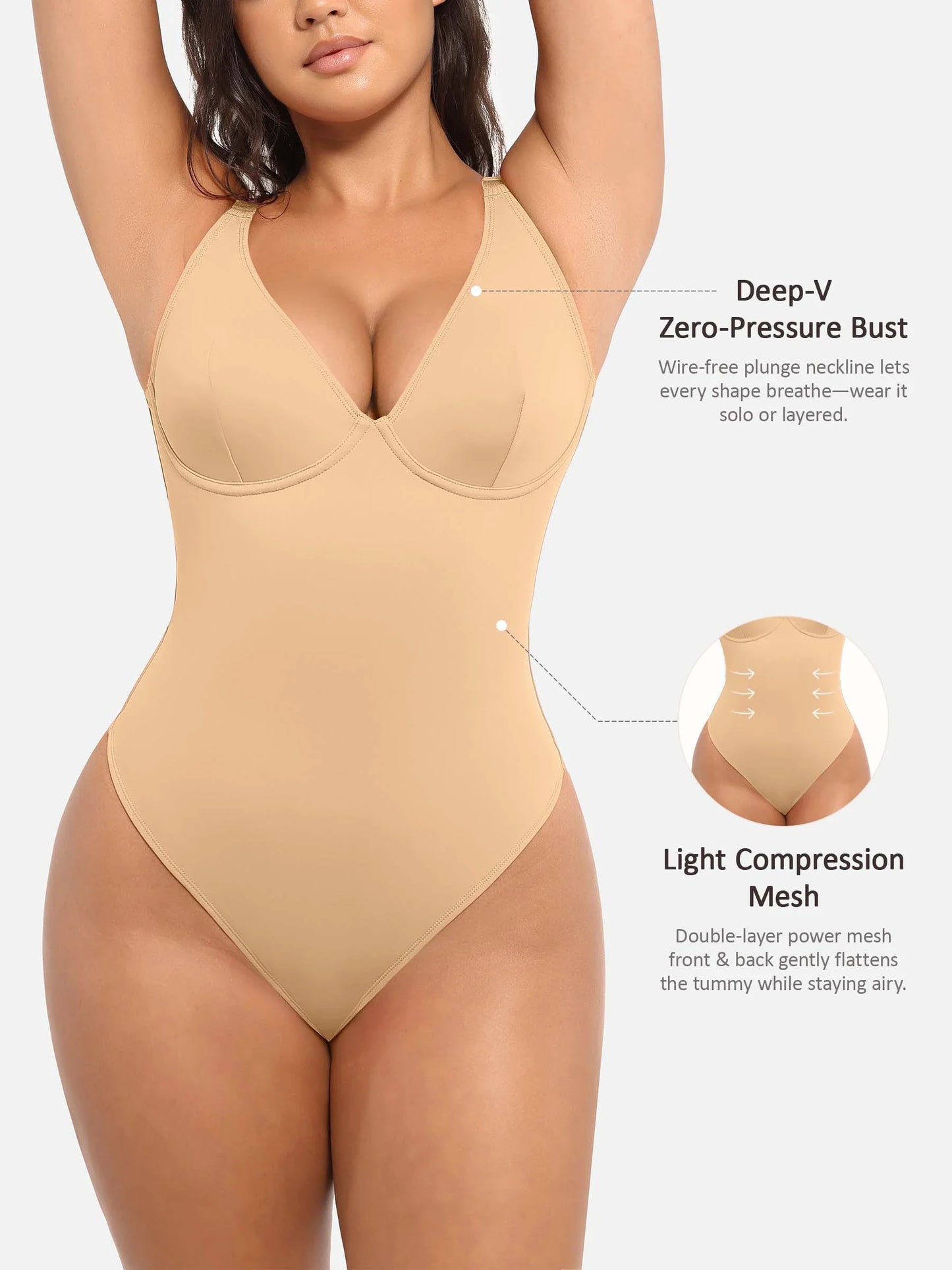 Deep V Neck Tummy Control Shapewear Bodysuit