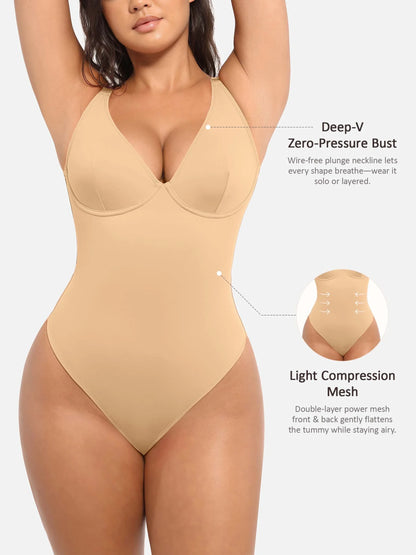 Deep V Neck Tummy Control Shapewear Bodysuit
