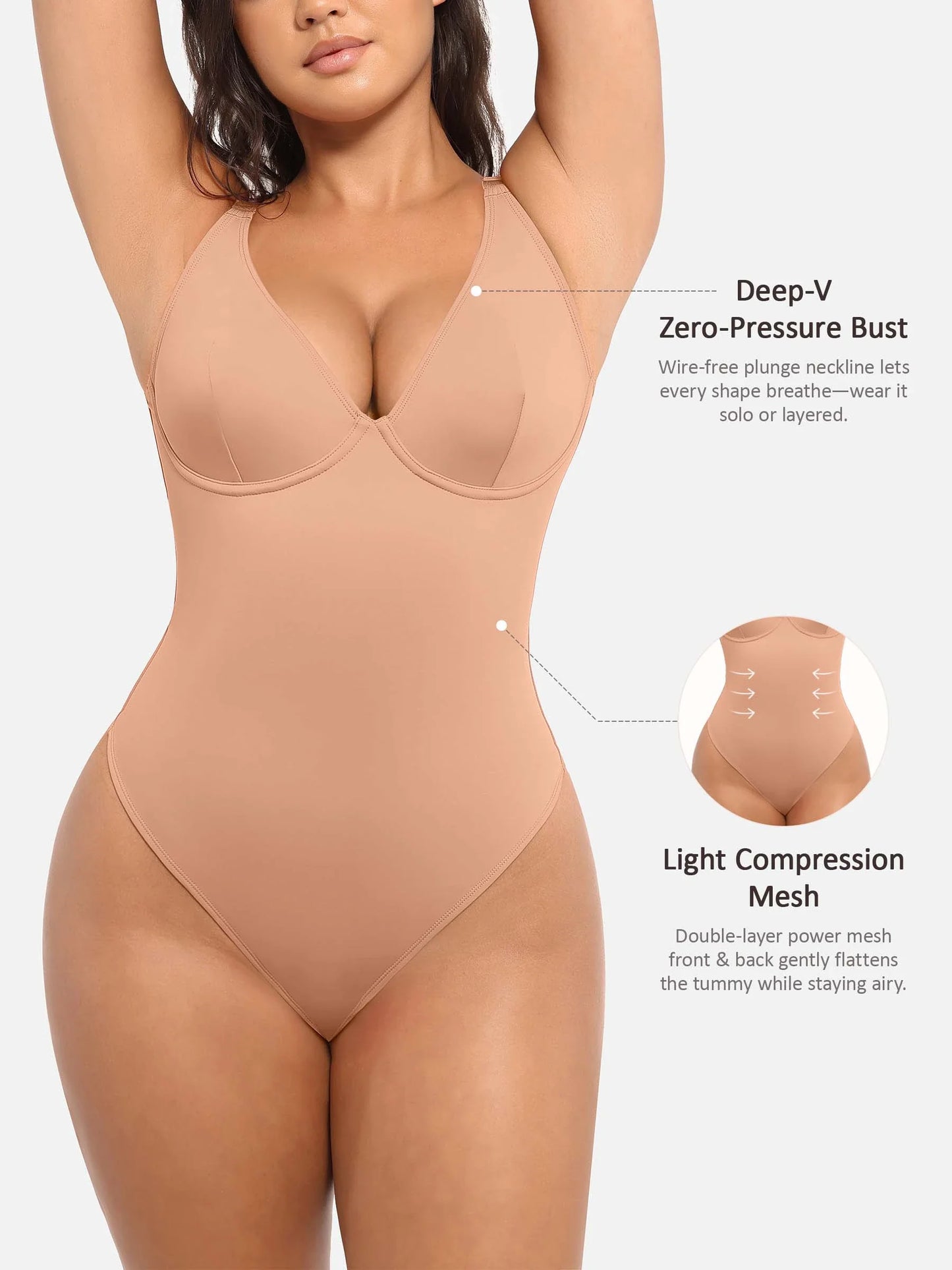 Deep V Neck Tummy Control Shapewear Bodysuit