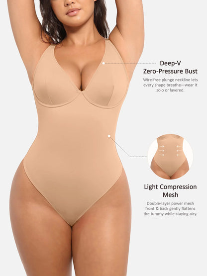 Deep V Neck Tummy Control Shapewear Bodysuit