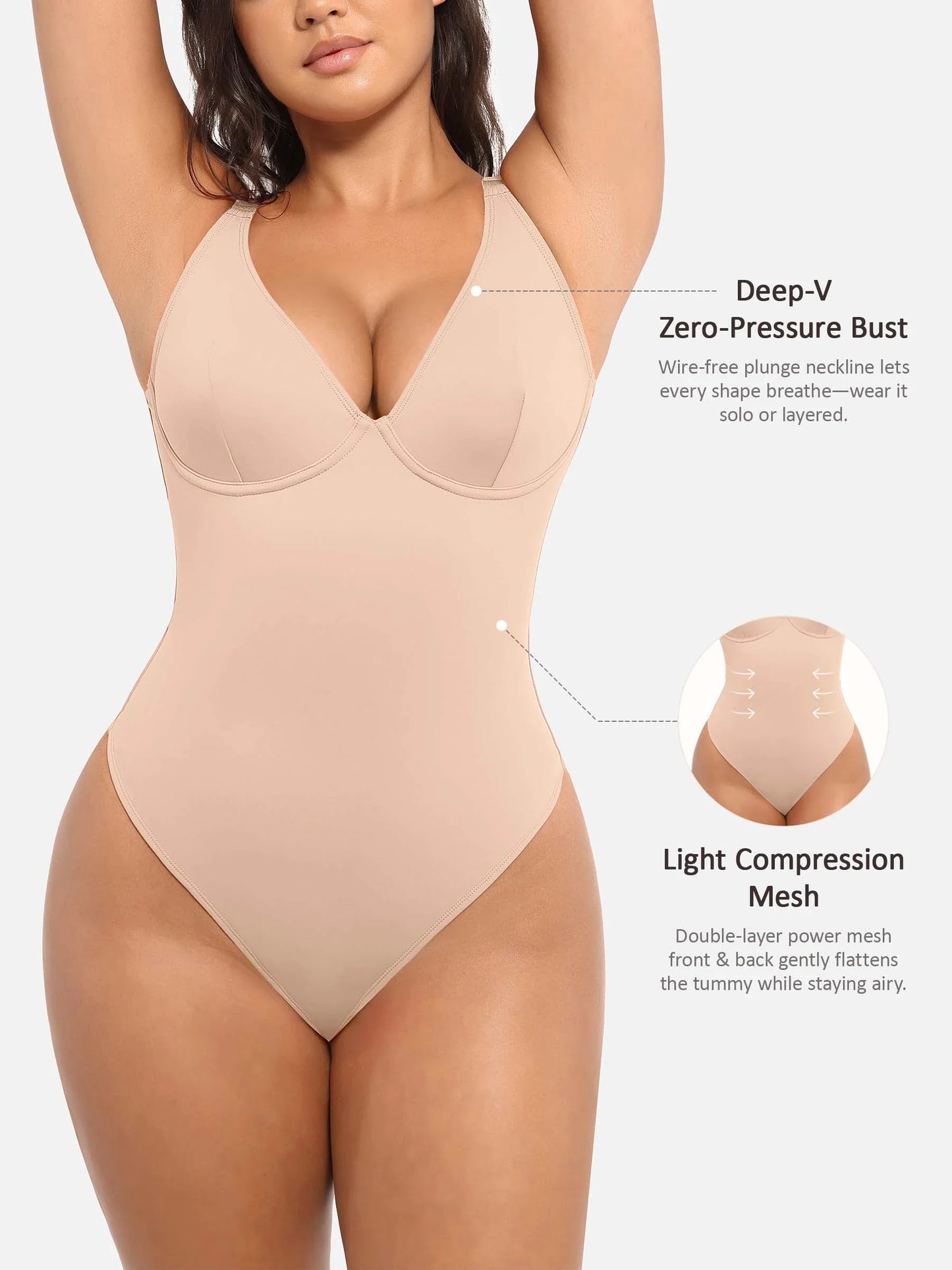 Deep V Neck Tummy Control Shapewear Bodysuit