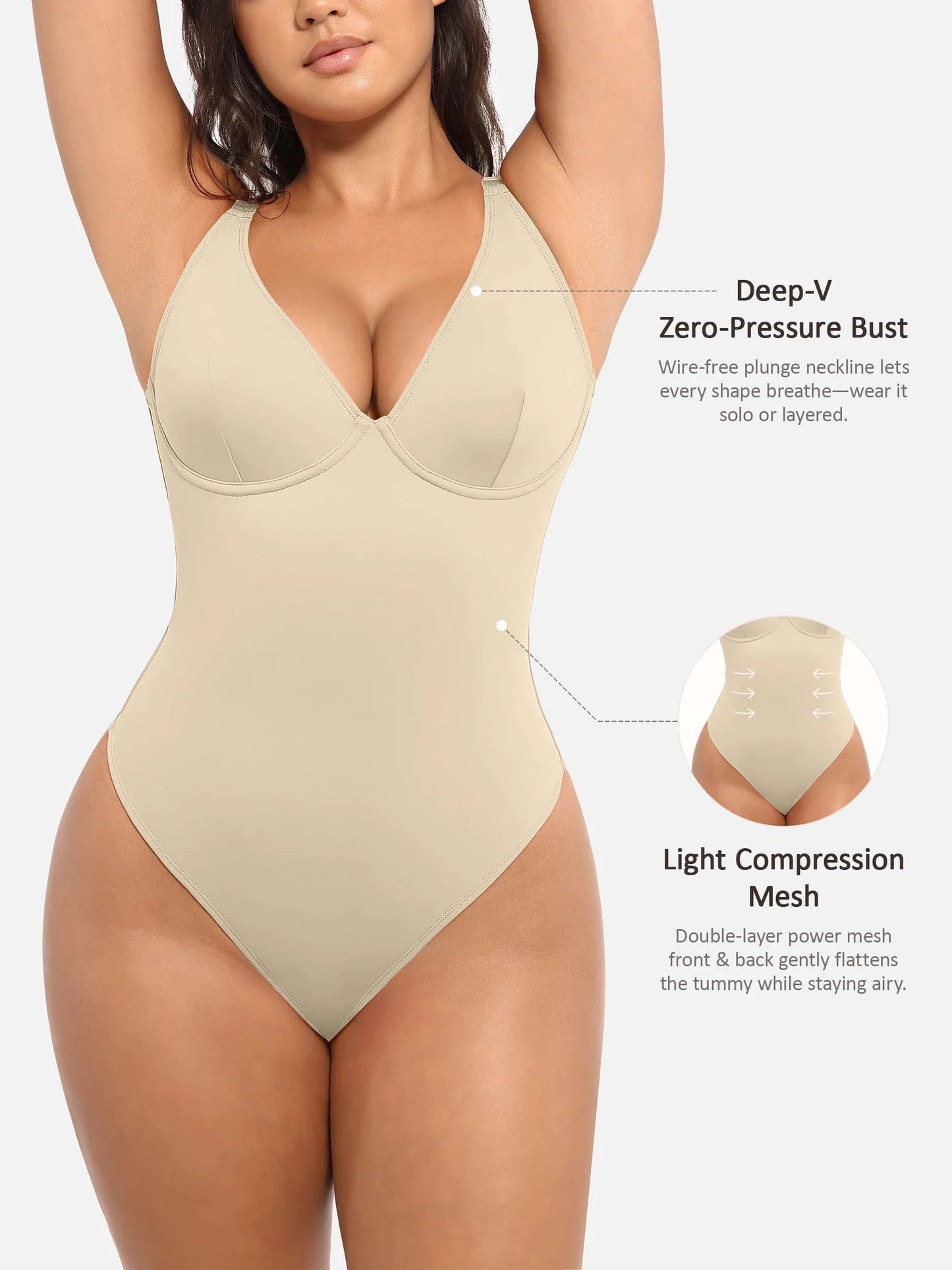 Deep V Neck Tummy Control Shapewear Bodysuit