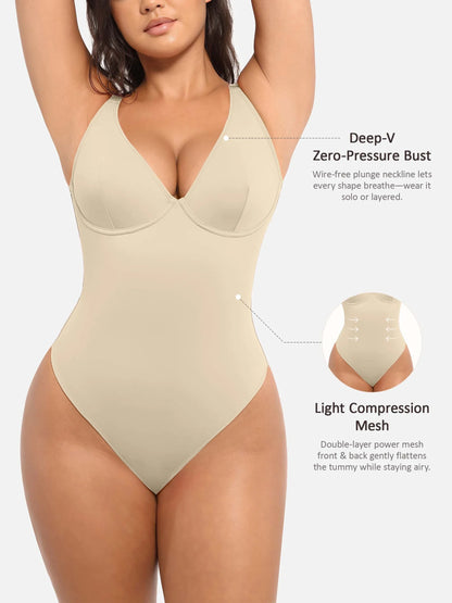 Deep V Neck Tummy Control Shapewear Bodysuit