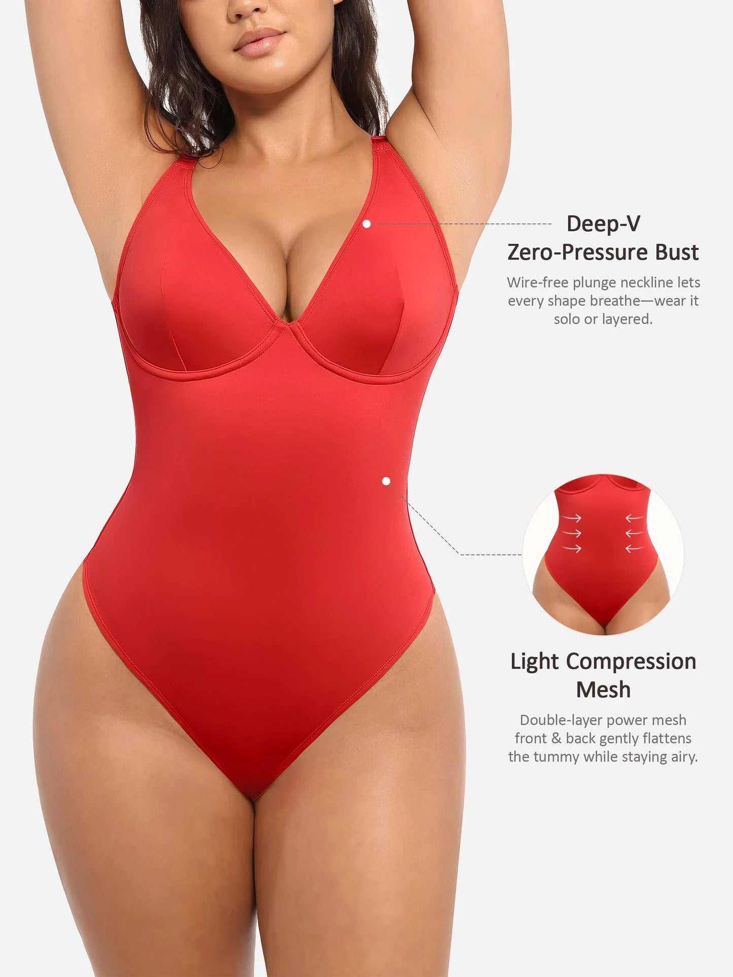 Deep V Neck Tummy Control Shapewear Bodysuit
