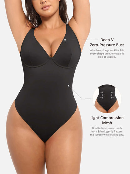 Deep V Neck Tummy Control Shapewear Bodysuit