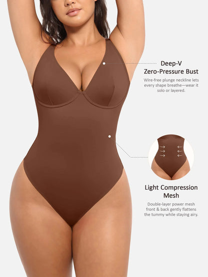 Deep V Neck Tummy Control Shapewear Bodysuit