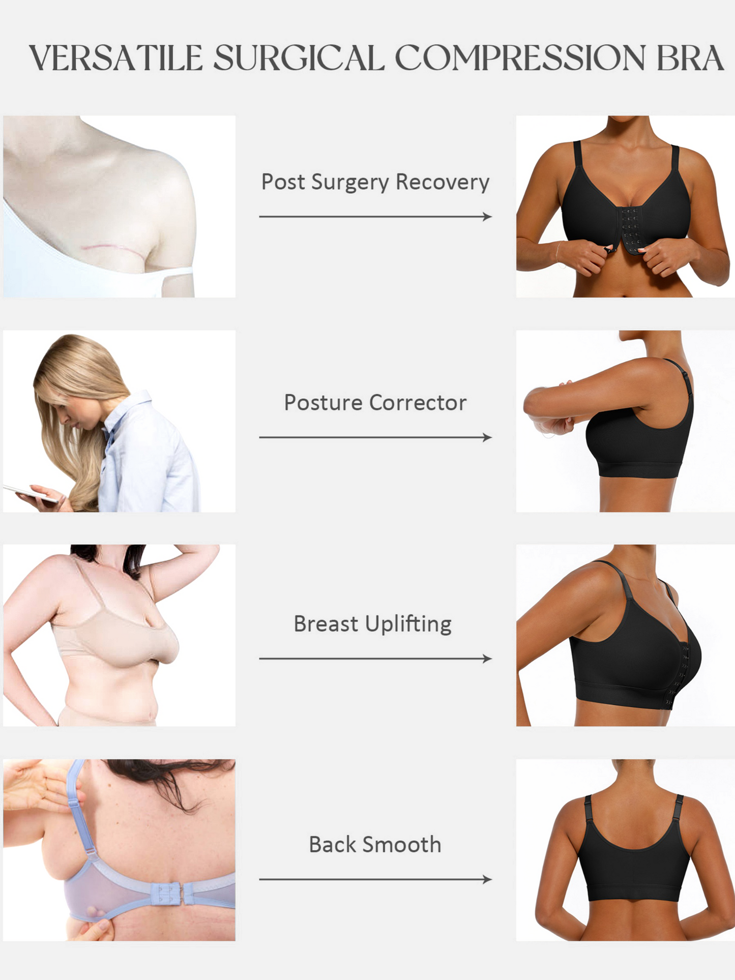 Post Surgery Full Coverage Compression Surgical Front Closure Mastectomy Bra